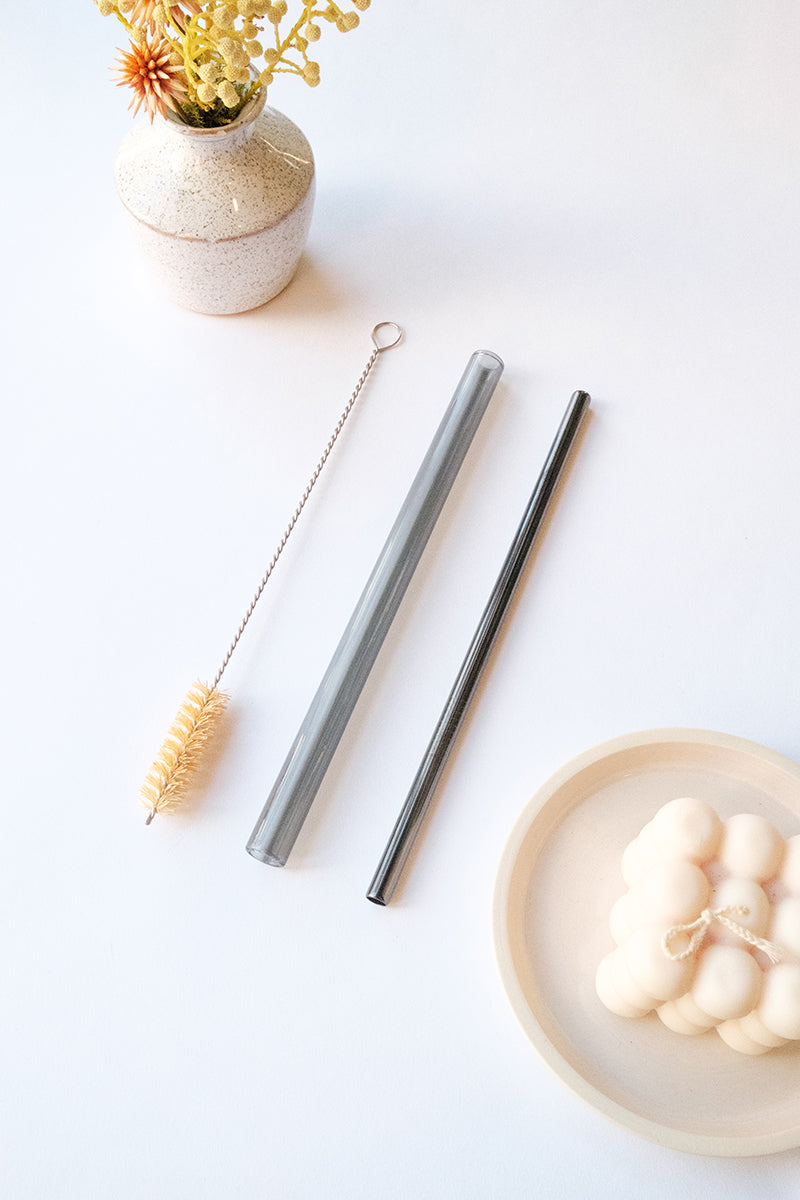 3Pc Glass Boba Straw Set