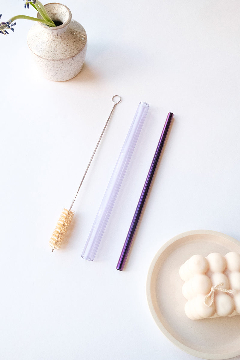 3Pc Glass Boba Straw Set